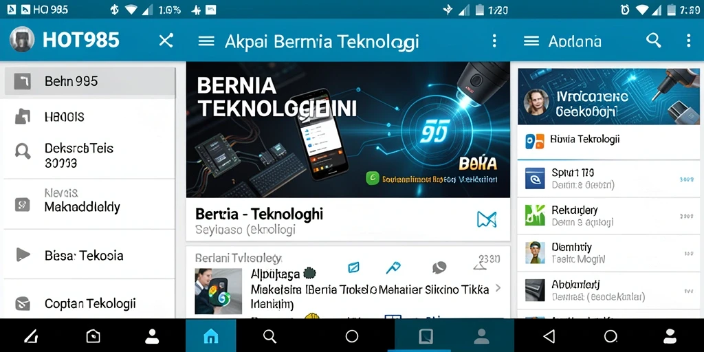 Tampilan antarmuka aplikasi HOT985 dengan berita teknologi terupdate.